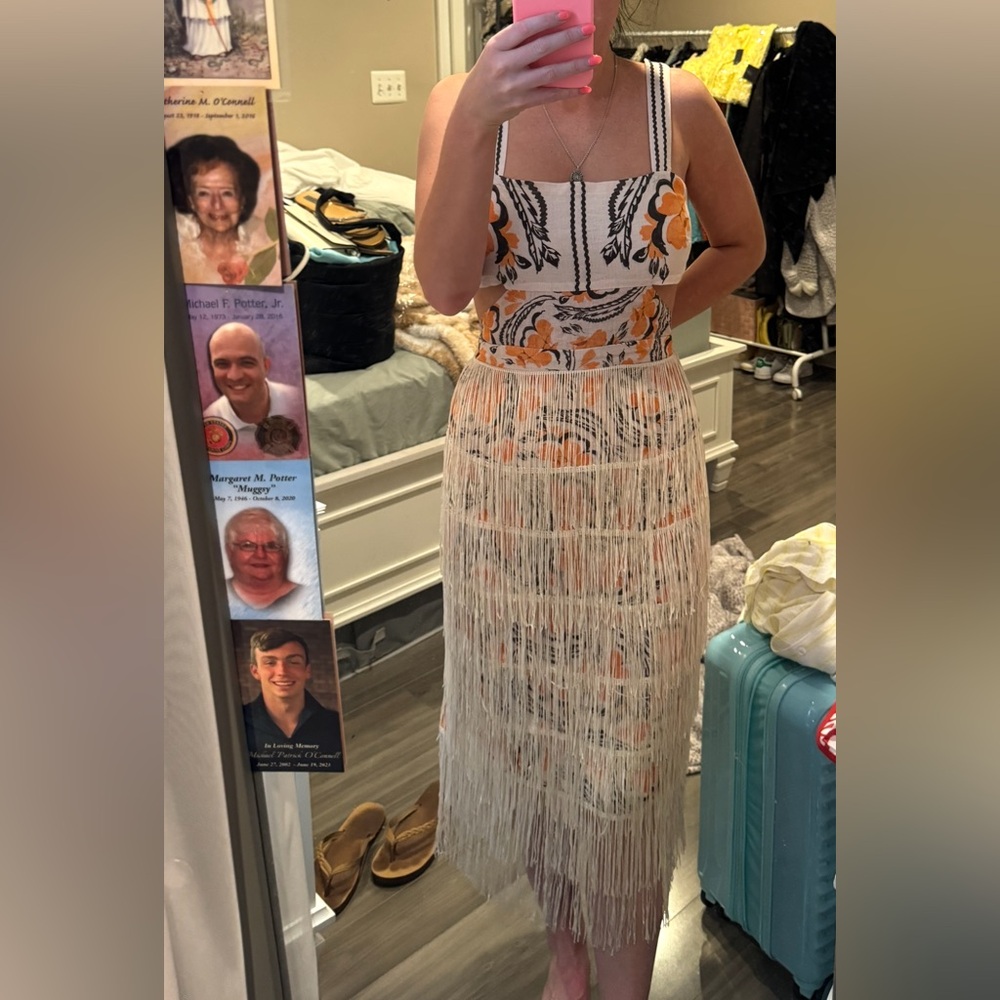 Anthropologie Cream and Orange Midi Dress